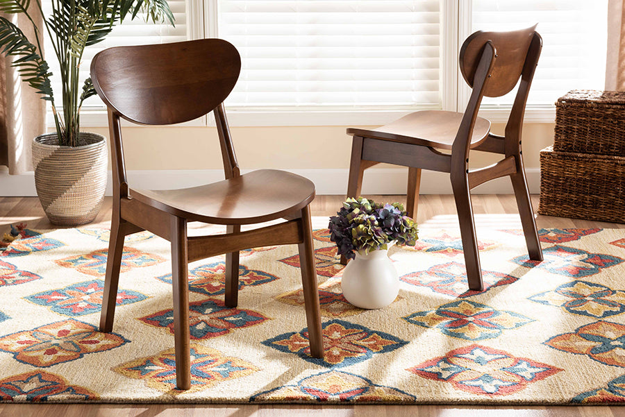 Baxton Studio Katya Mid-Century Modern Walnut Brown Finished Wood 2-Piece Dining Chair Set
