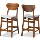 Baxton Studio Katya Mid-Century Modern Grey Fabric Upholstered and Walnut Brown Finished Wood 2-Piece Counter Stool Set