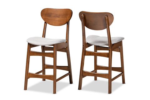 Baxton Studio Katya Mid-Century Modern Grey Fabric Upholstered and Walnut Brown Finished Wood 2-Piece Counter Stool Set