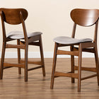Baxton Studio Katya Mid-Century Modern Grey Fabric Upholstered and Walnut Brown Finished Wood 2-Piece Counter Stool Set