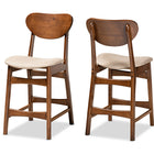 Baxton Studio Katya Mid-Century Modern Sand Fabric Upholstered and Walnut Brown Finished Wood 2-Piece Counter Stool Set