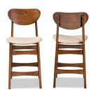Baxton Studio Katya Mid-Century Modern Sand Fabric Upholstered and Walnut Brown Finished Wood 2-Piece Counter Stool Set