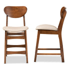 Baxton Studio Katya Mid-Century Modern Sand Fabric Upholstered and Walnut Brown Finished Wood 2-Piece Counter Stool Set
