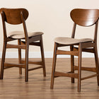 Baxton Studio Katya Mid-Century Modern Sand Fabric Upholstered and Walnut Brown Finished Wood 2-Piece Counter Stool Set