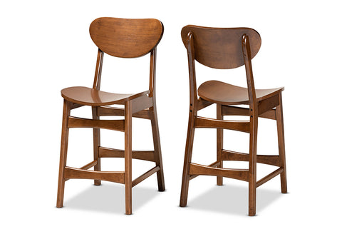 Baxton Studio Katya Mid-Century Modern Walnut Brown Finished Wood 2-Piece Counter Stool Set