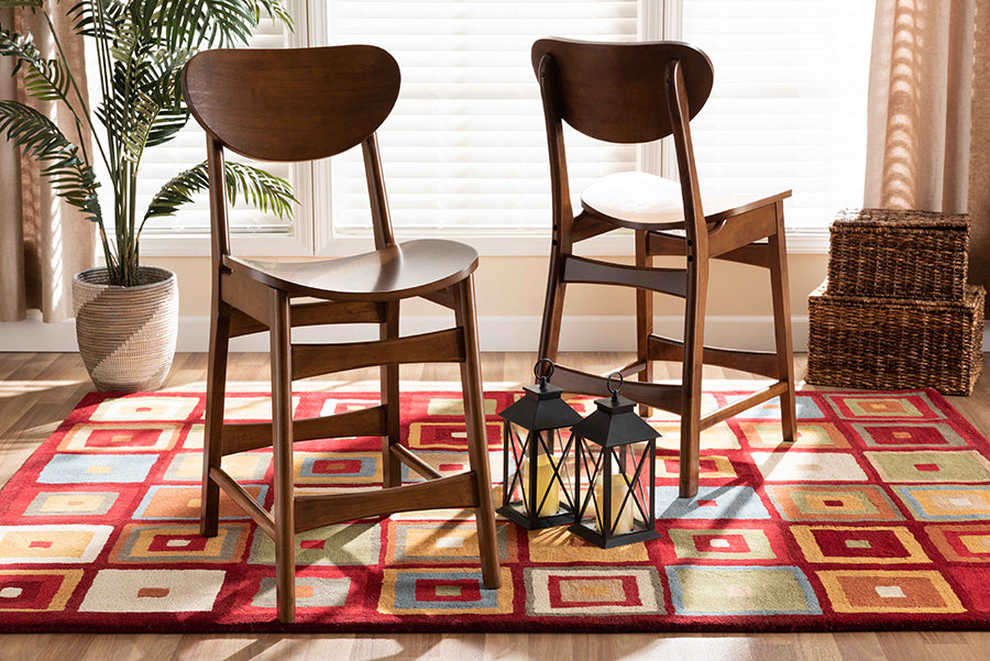 Baxton Studio Katya Mid-Century Modern Walnut Brown Finished Wood 2-Piece Counter Stool Set