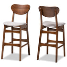 Baxton Studio Katya Mid-Century Modern Grey Fabric Upholstered and Walnut Brown Finished Wood 2-Piece Bar Stool Set