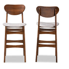 Baxton Studio Katya Mid-Century Modern Grey Fabric Upholstered and Walnut Brown Finished Wood 2-Piece Bar Stool Set