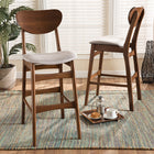 Baxton Studio Katya Mid-Century Modern Grey Fabric Upholstered and Walnut Brown Finished Wood 2-Piece Bar Stool Set