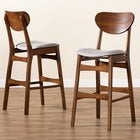 Baxton Studio Katya Mid-Century Modern Grey Fabric Upholstered and Walnut Brown Finished Wood 2-Piece Bar Stool Set