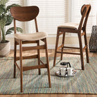 Baxton Studio Katya Mid-Century Modern Sand Fabric Upholstered and Walnut Brown Finished Wood 2-Piece Bar Stool Set