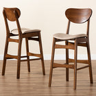 Baxton Studio Katya Mid-Century Modern Sand Fabric Upholstered and Walnut Brown Finished Wood 2-Piece Bar Stool Set