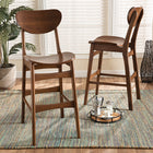Baxton Studio Katya Mid-Century Modern Walnut Brown Finished Wood 2-Piece Bar Stool Set