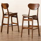 Baxton Studio Katya Mid-Century Modern Walnut Brown Finished Wood 2-Piece Bar Stool Set