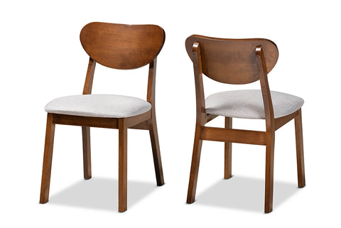 Baxton Studio Damara Mid-Century Modern Grey Fabric Upholstered and Walnut Brown Finished Wood 2-Piece Dining Chair Set