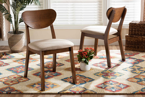 Baxton Studio Damara Mid-Century Modern Sand Fabric Upholstered and Walnut Brown Finished Wood 2-Piece Dining Chair Set