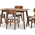 Baxton Studio Euclid Mid-Century Modern Grey Fabric Upholstered and Walnut Brown Finished Wood 5-Piece Dining Set