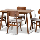 Baxton Studio Euclid Mid-Century Modern Grey Fabric Upholstered and Walnut Brown Finished Wood 5-Piece Dining Set