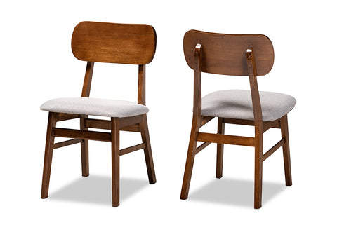 Baxton Studio Euclid Mid-Century Modern Grey Fabric Upholstered and Walnut Brown Finished Wood 2-Piece Dining Chair Set