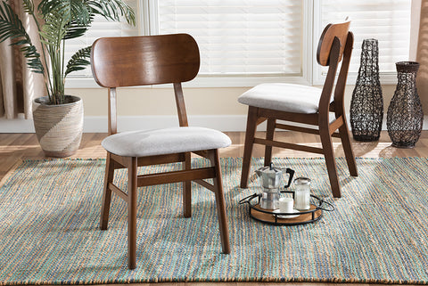 Baxton Studio Euclid Mid-Century Modern Grey Fabric Upholstered and Walnut Brown Finished Wood 2-Piece Dining Chair Set