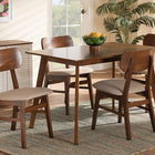 Baxton Studio Euclid Mid-Century Modern Sand Fabric Upholstered and Walnut Brown Finished Wood 5-Piece Dining Set