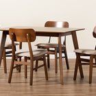 Baxton Studio Euclid Mid-Century Modern Sand Fabric Upholstered and Walnut Brown Finished Wood 5-Piece Dining Set