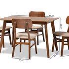 Baxton Studio Euclid Mid-Century Modern Sand Fabric Upholstered and Walnut Brown Finished Wood 5-Piece Dining Set