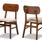 Baxton Studio Euclid Mid-Century Modern Sand Fabric Upholstered and Walnut Brown Finished Wood 2-Piece Dining Chair Set
