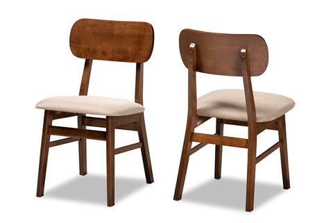 Baxton Studio Euclid Mid-Century Modern Sand Fabric Upholstered and Walnut Brown Finished Wood 2-Piece Dining Chair Set