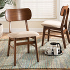 Baxton Studio Euclid Mid-Century Modern Sand Fabric Upholstered and Walnut Brown Finished Wood 2-Piece Dining Chair Set