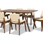 Baxton Studio Afton Mid-Century Modern Beige Faux Leather Upholstered and Walnut Brown Finished Wood 7-Piece Dining Set