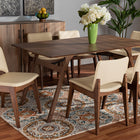 Baxton Studio Afton Mid-Century Modern Beige Faux Leather Upholstered and Walnut Brown Finished Wood 7-Piece Dining Set