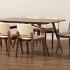 Baxton Studio Afton Mid-Century Modern Beige Faux Leather Upholstered and Walnut Brown Finished Wood 7-Piece Dining Set