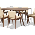 Baxton Studio Afton Mid-Century Modern Beige Faux Leather Upholstered and Walnut Brown Finished Wood 7-Piece Dining Set