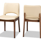 Baxton Studio Afton Mid-Century Modern Beige Faux Leather Upholstered and Walnut Brown Finished Wood 2-Piece Dining Chair Set