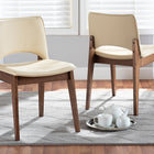 Baxton Studio Afton Mid-Century Modern Beige Faux Leather Upholstered and Walnut Brown Finished Wood 2-Piece Dining Chair Set
