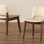 Baxton Studio Afton Mid-Century Modern Beige Faux Leather Upholstered and Walnut Brown Finished Wood 2-Piece Dining Chair Set