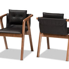 Baxton Studio Marcena Mid-Century Modern Black Imitation Leather Upholstered and Walnut Brown Finished Wood 2-Piece Dining Chair Set