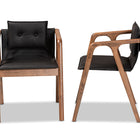 Baxton Studio Marcena Mid-Century Modern Black Imitation Leather Upholstered and Walnut Brown Finished Wood 2-Piece Dining Chair Set