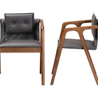 Baxton Studio Marcena Mid-Century Modern Grey Imitation Leather Upholstered and Walnut Brown Finished Wood 2-Piece Dining Chair Set