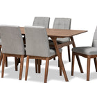 Baxton Studio Tara Mid-Century Modern Light Grey Fabric Upholstered and Walnut Brown Finished Wood 7-Piece Dining Set