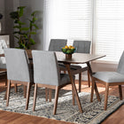 Baxton Studio Tara Mid-Century Modern Light Grey Fabric Upholstered and Walnut Brown Finished Wood 7-Piece Dining Set