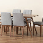 Baxton Studio Tara Mid-Century Modern Light Grey Fabric Upholstered and Walnut Brown Finished Wood 7-Piece Dining Set