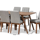 Baxton Studio Tara Mid-Century Modern Light Grey Fabric Upholstered and Walnut Brown Finished Wood 7-Piece Dining Set