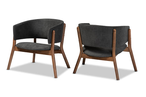 Baxton Studio Baron Mid-Century Modern Dark Grey Fabric Upholstered and Walnut Brown Finished Wood 2-Piece Living Room Accent Chair Set