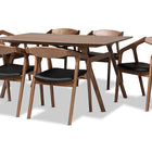 Baxton Studio Harland Mid-Century Modern Black Faux Leather Upholstered and Walnut Brown Finished Wood 7-Piece Dining Set