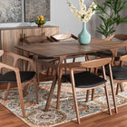 Baxton Studio Harland Mid-Century Modern Black Faux Leather Upholstered and Walnut Brown Finished Wood 7-Piece Dining Set