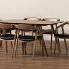 Baxton Studio Harland Mid-Century Modern Black Faux Leather Upholstered and Walnut Brown Finished Wood 7-Piece Dining Set