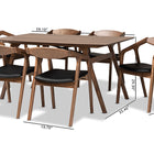 Baxton Studio Harland Mid-Century Modern Black Faux Leather Upholstered and Walnut Brown Finished Wood 7-Piece Dining Set