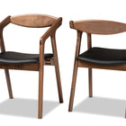Baxton Studio Harland Mid-Century Modern Black Faux Leather Upholstered and Walnut Brown Finished Wood 2-Piece Dining Chair Set